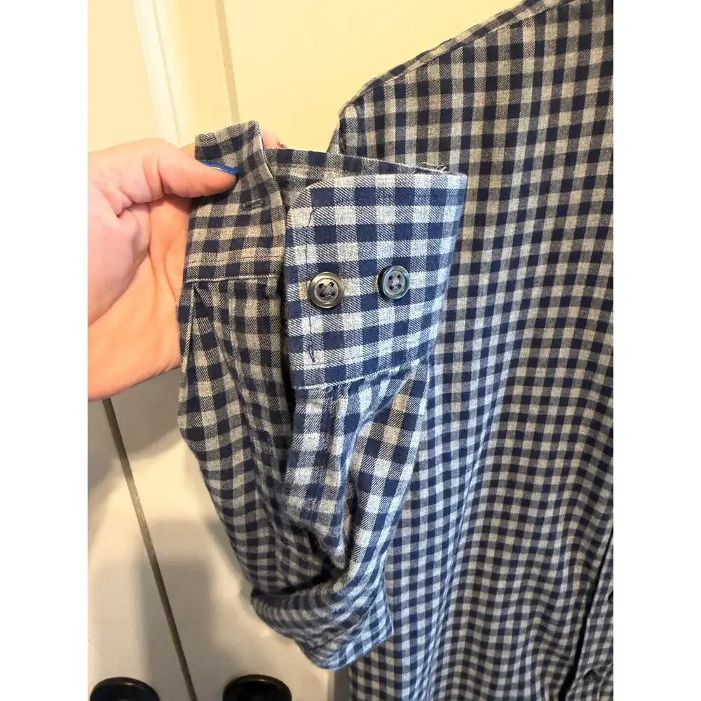 Banana Republic Gingham Navy Gray Cotton Long Sleeve Button Down Shirt Men's M
